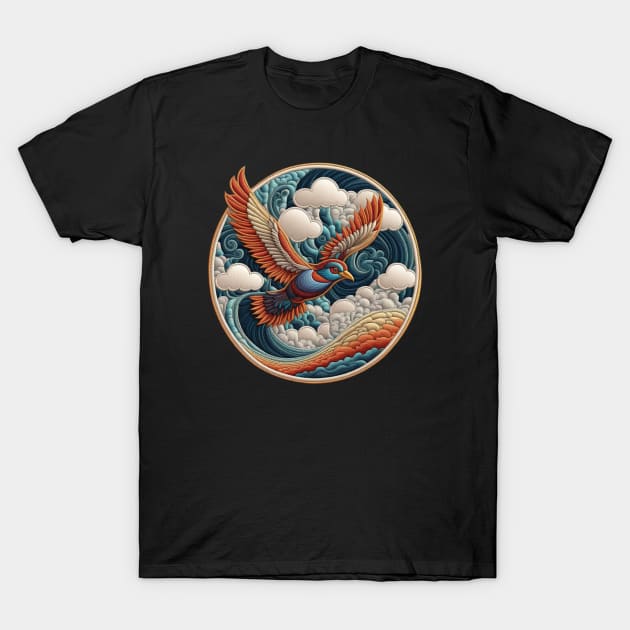 Bird in the Clouds Embroidered Patch T-Shirt by Xie